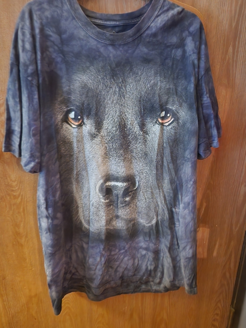 The Mountain Black Lab Big Face Print T-Shirt Adult Large Gray Tie Dye Dog Puppy